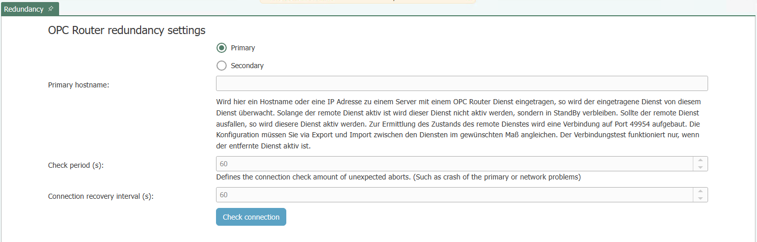 OPC Router redundancy settings